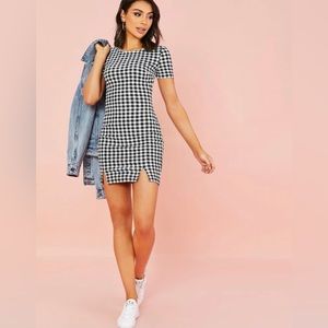 NWOT Shein Short Sleeve M-Slit Hem Buffalo Plaid Dress